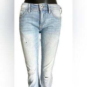 ANTHRO Pilcro & Letterpress Slim BOYFRIEND Distress light DENIM jeans 25 Petite